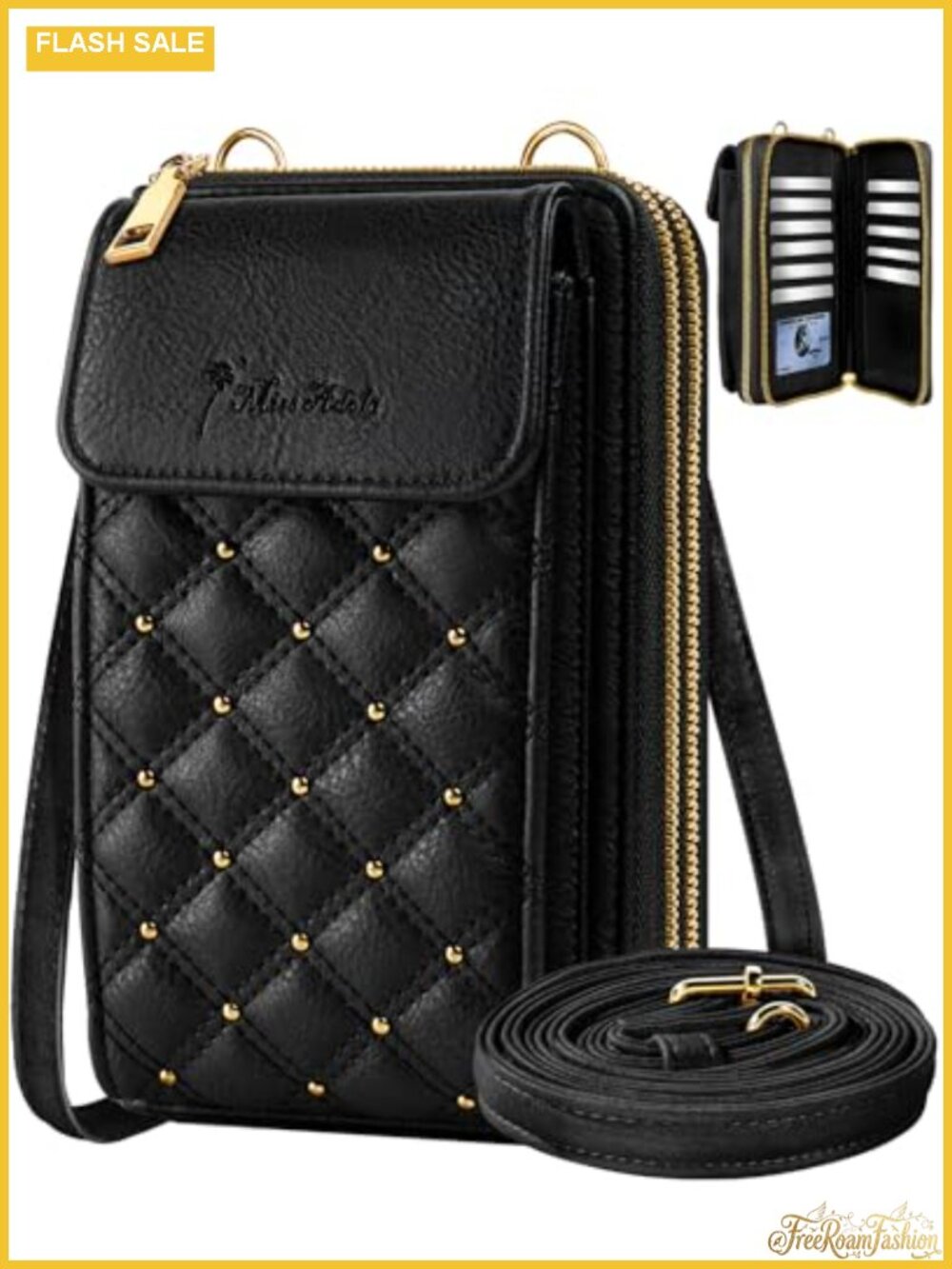 Vegan Leather Quilted Crossbody Phone Purse Wallet with Card Slots